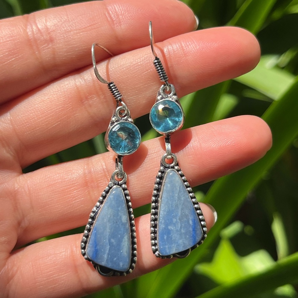Silver plated blue aventurine drop‎ earrings
